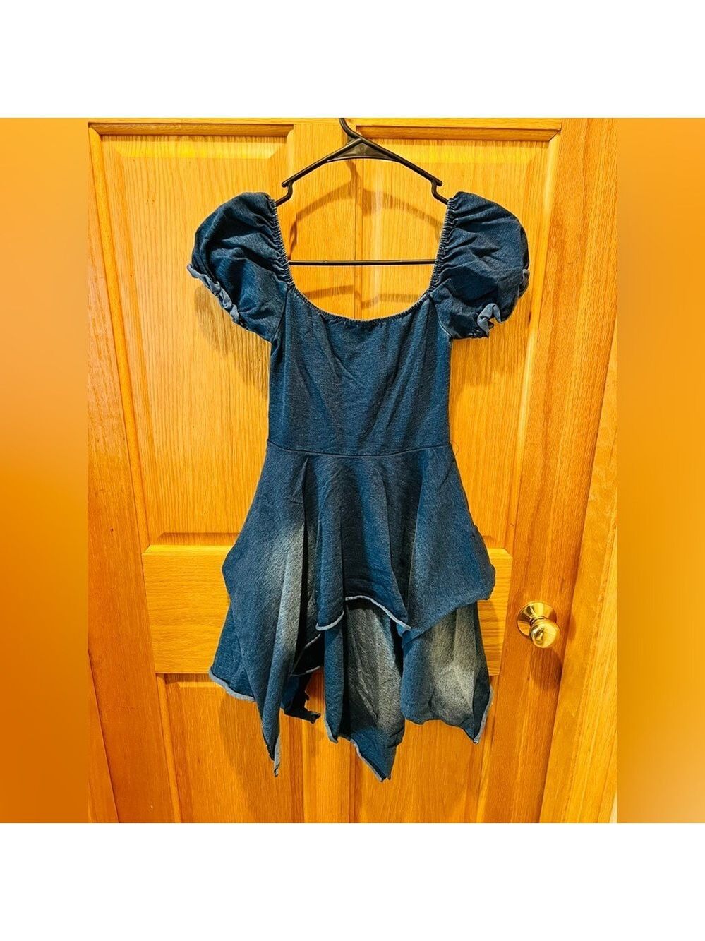 NWT XS Dolls Kill Current Mood Chasin’ Rainbows Mini Dress in Denim - Picture 9 of 12